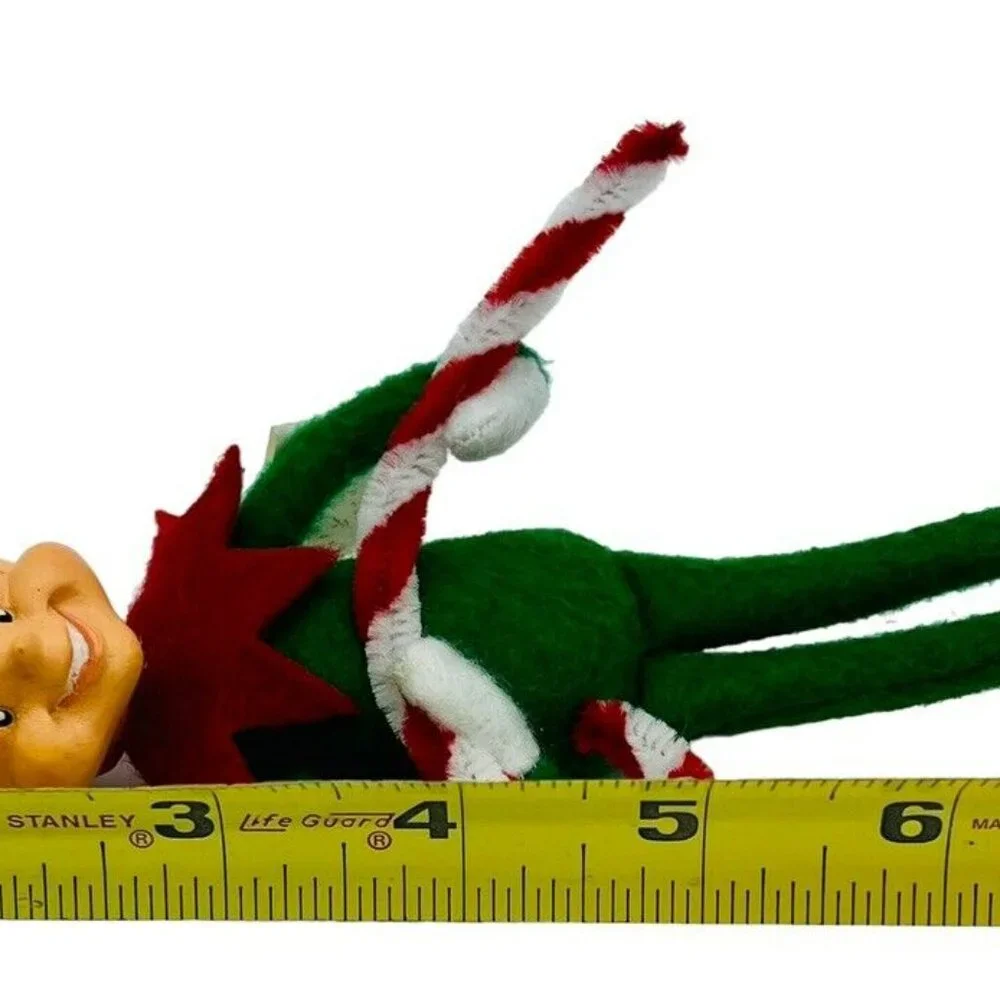 Seasons of‎ Cannon Falls Elf Pixie Ornament Green Candy Cane Poseable 8 inch